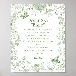 Poster Toile Verte De Jouy Dont Dont Dites Baby shower Je