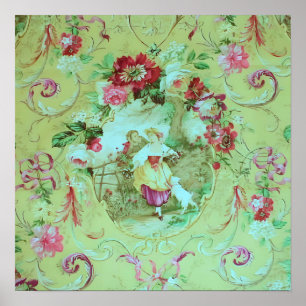 Poster Toile victorienne antique Rococo Style Sage Green