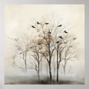 Poster Toiles d'art mural abstraites Arbres et Oiseaux