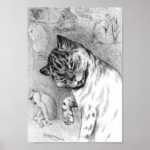 Poster Toilettage de chat, Louis Wain