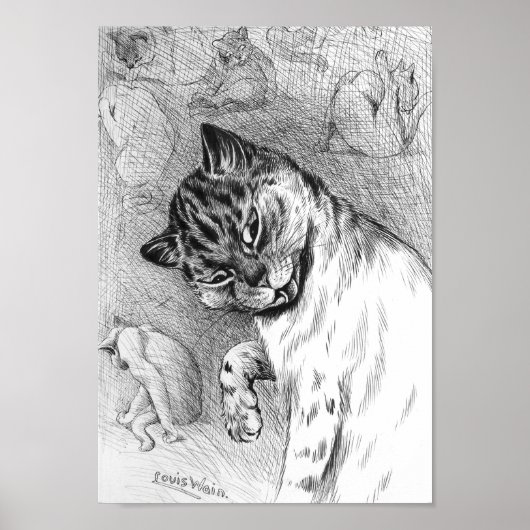 Poster Toilettage de chat, Louis Wain (Devant)