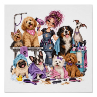 Poster Toiletteurs d'animaux mignons