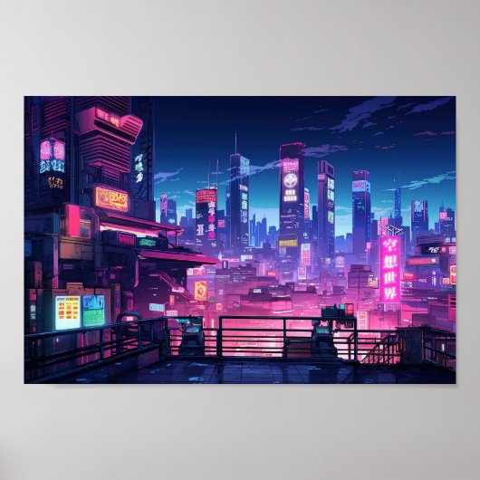 Poster Toit Cyberpunk Tokyo (Devant)