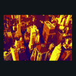 Poster Toits Jaune Bleu Jaune Retro Pop Art NYC<br><div class="desc">Jaune Brown Bleu Retro New York City Midtown Vieux Style Image - Vieux Style Vintage New York</div>