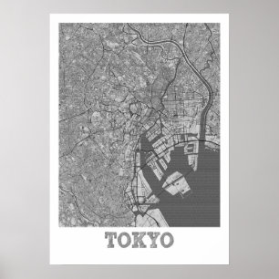 Poster Tokyo - Carte de la ville au crayon japonais