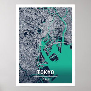 Poster Tokyo - Carte de la ville bleue noire du Japon