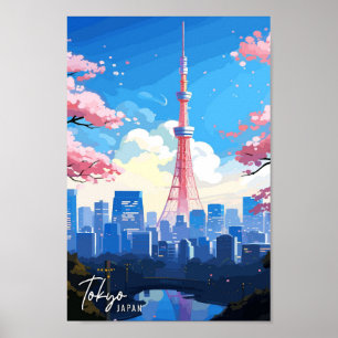 Poster Tokyo Japan Art illustration de voyage vintage