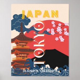 Poster Tokyo Japan Travel Art, Retro Travel Art