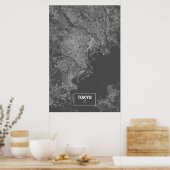Poster Tokyo, Japon (blanc sur noir) (Cuisine)