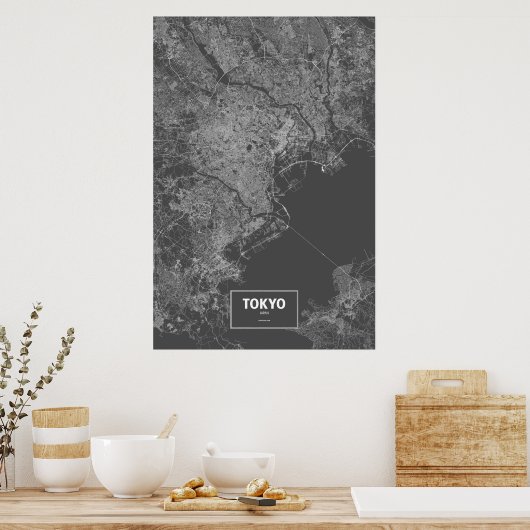Poster Tokyo, Japon (blanc sur noir) (Cuisine)