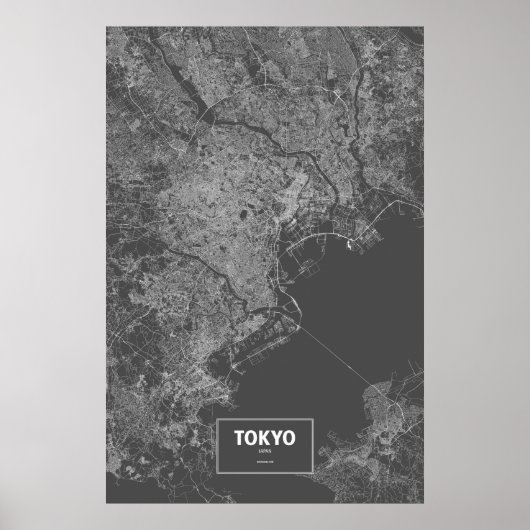 Poster Tokyo, Japon (blanc sur noir) (Devant)