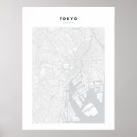 Poster Tokyo - Japon Carte de la ville blanche