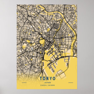 Poster Tokyo - Japon Carte de la ville jaune