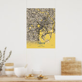 Poster Tokyo - Japon Carte de la ville jaune (Cuisine)