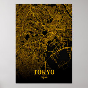 Poster Tokyo - Japon Gold City Carte