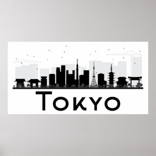 Poster Tokyo, Japon horizon noir et blanc de   de ville