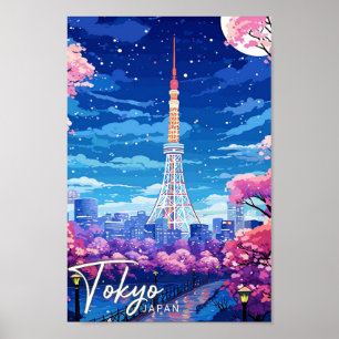 Poster Tokyo Japon Vintage Art Illustration de voyage