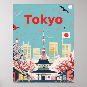 Poster Tokyo Japon Vintage célèbre lieu de voyage