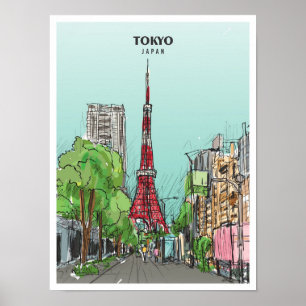 Poster Tokyo Japon Vintage voyage d'art croquis