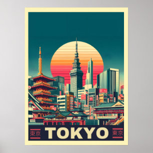 Poster Tokyo Japon Voyage cadeaux de ligne d'horizon RETR