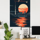 Poster Tokyo Sunset - Silhouettes urbaines Skyline (Bureau à domicile)