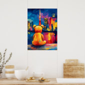 Poster Tokyo Teddy Neon Skyline Night Reflection (Cuisine)