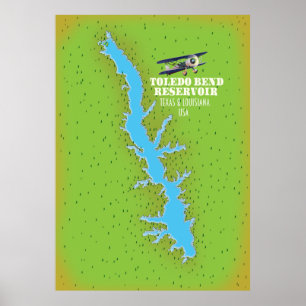 Poster Toledo Bend réservoir Texas & Louisiana Carte