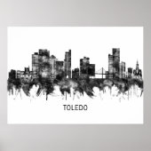 Poster Toledo Ohio Skyline BW (Devant)