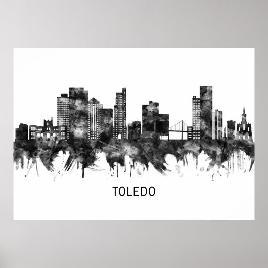 Poster Toledo Ohio Skyline BW (Devant)