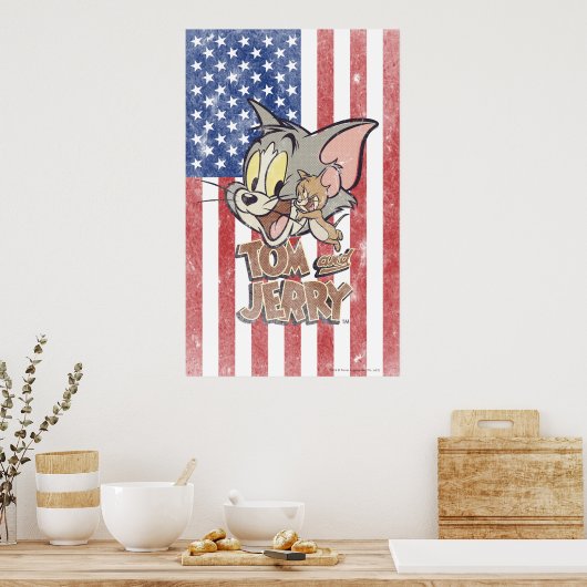 Poster Tom & Jerry avec le drapeau américain (Cuisine)