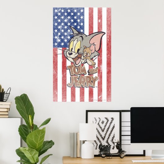 Poster Tom & Jerry avec le drapeau américain (Bureau à domicile)