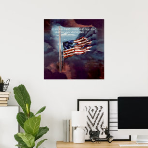 Poster Tombé mais pas oublié Fumée et drapeau déchiré