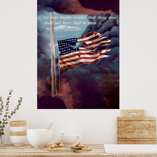 Poster Tombé mais pas oublié Fumée et drapeau déchiré (Cuisine)