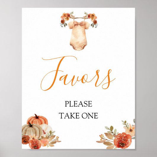 Poster Tomber dans l'amour Citrouille Baby shower Floral  (Devant)
