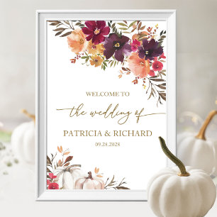 Poster Tombez amoureux Citrouille Florale Mariage Bienven