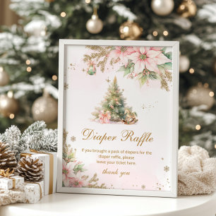 Poster Tombola de couches rose or Noël arbre Bébé naissan