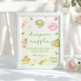 Poster Tombola de couches Tea Matcha Rose Fête de Naissan