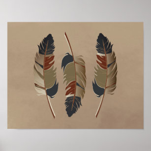 Poster Tonalité Terre plumes sur une texture bronzée