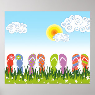 Poster Tongs Été Colorés Amusement Au Soleil Jardin