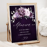 Poster Tons de Dusty Fête des mariées violet Mimosa Bar<br><div class="desc">Élégante et moderne panneau de bar mimosa fleurie en milieu d'été avec un bouquet de pivoines roses aquarelles dans les tons de prune violette, rose poussiéreux, rose poussiéreux, mauve, sauge avec feuilles botaniques verdoyants et eucalyptus. S'il vous plaît trouver d'autres modèles et variantes de mon magasin "blissweddingpaperie". Et n'hésitez pas...</div>
