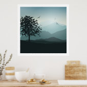 Poster Tons de montagne Smokey Green Blues Lonely Tree (Cuisine)