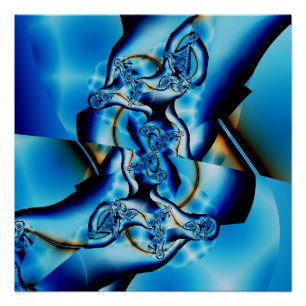 Poster Topaz Art fractal bleu et blanc