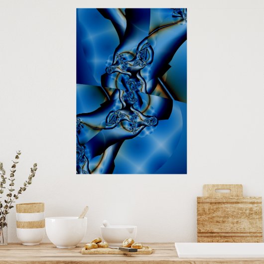 Poster Topaz | Art fractal bleu et blanc (Cuisine)