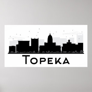 Poster Topeka, Kansas   Skyline de la ville noire et blan