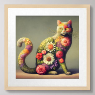 Poster Topiaire de chat, Fleurs sur un chat, Chat biologi