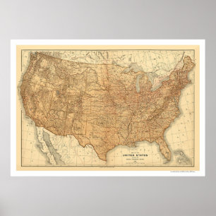 Poster Topographical USA Map - 1883