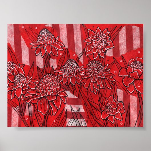 Poster Torch Ginger Lily, Fleurs rouges Tropical Floral A (Devant)