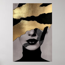 Torn Golden Face Abstract Art Elegant Texture