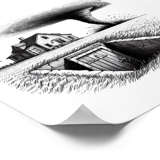 Poster Tornado Maison Cave avec Croix (Coin)