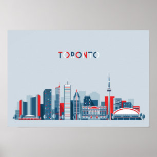 Poster Toronto, Canada   Skyline rouge, blanc et bleu